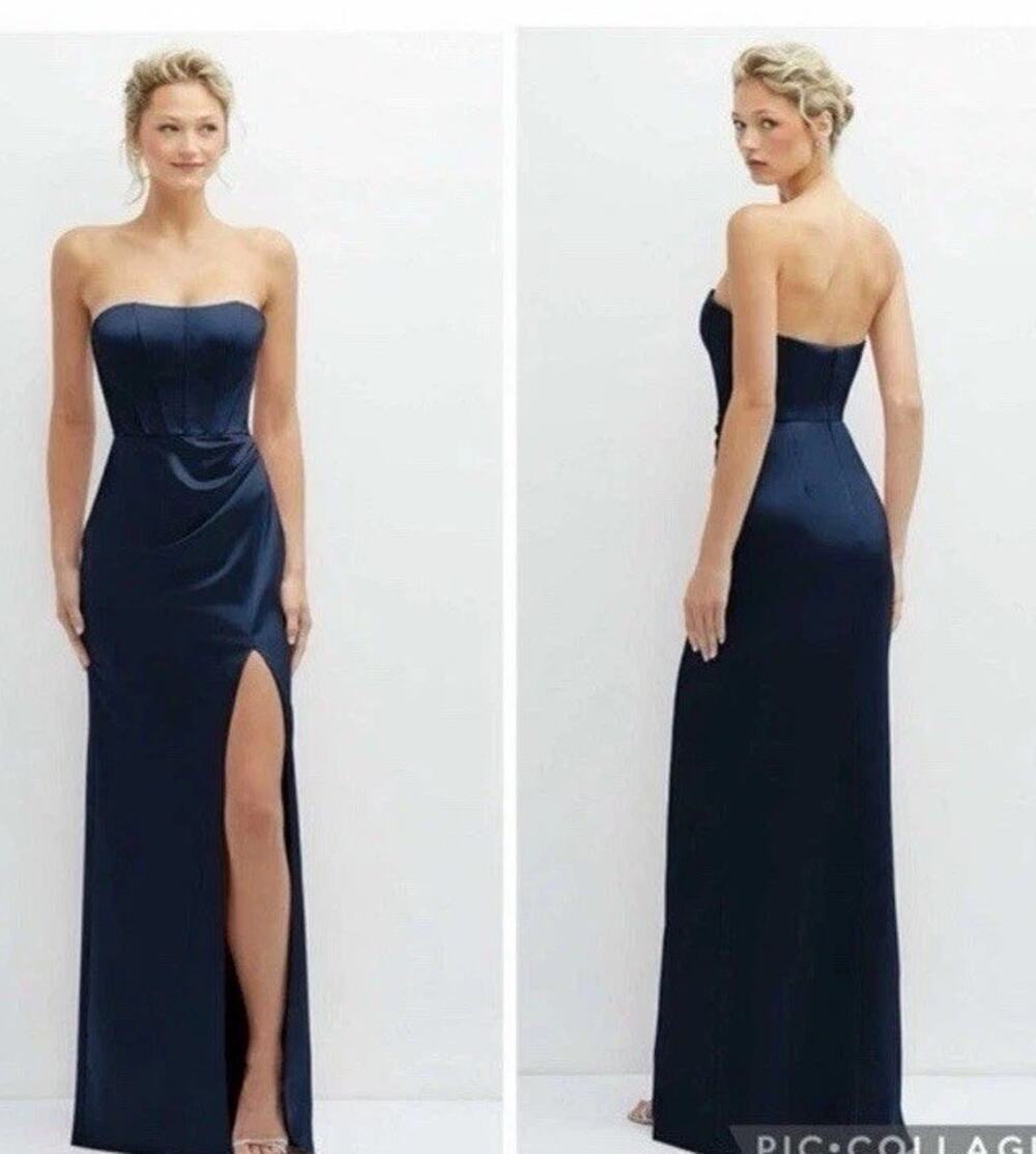 After Six 6888 Strapless Corset Satin Gown Midnight Navy Blue 4